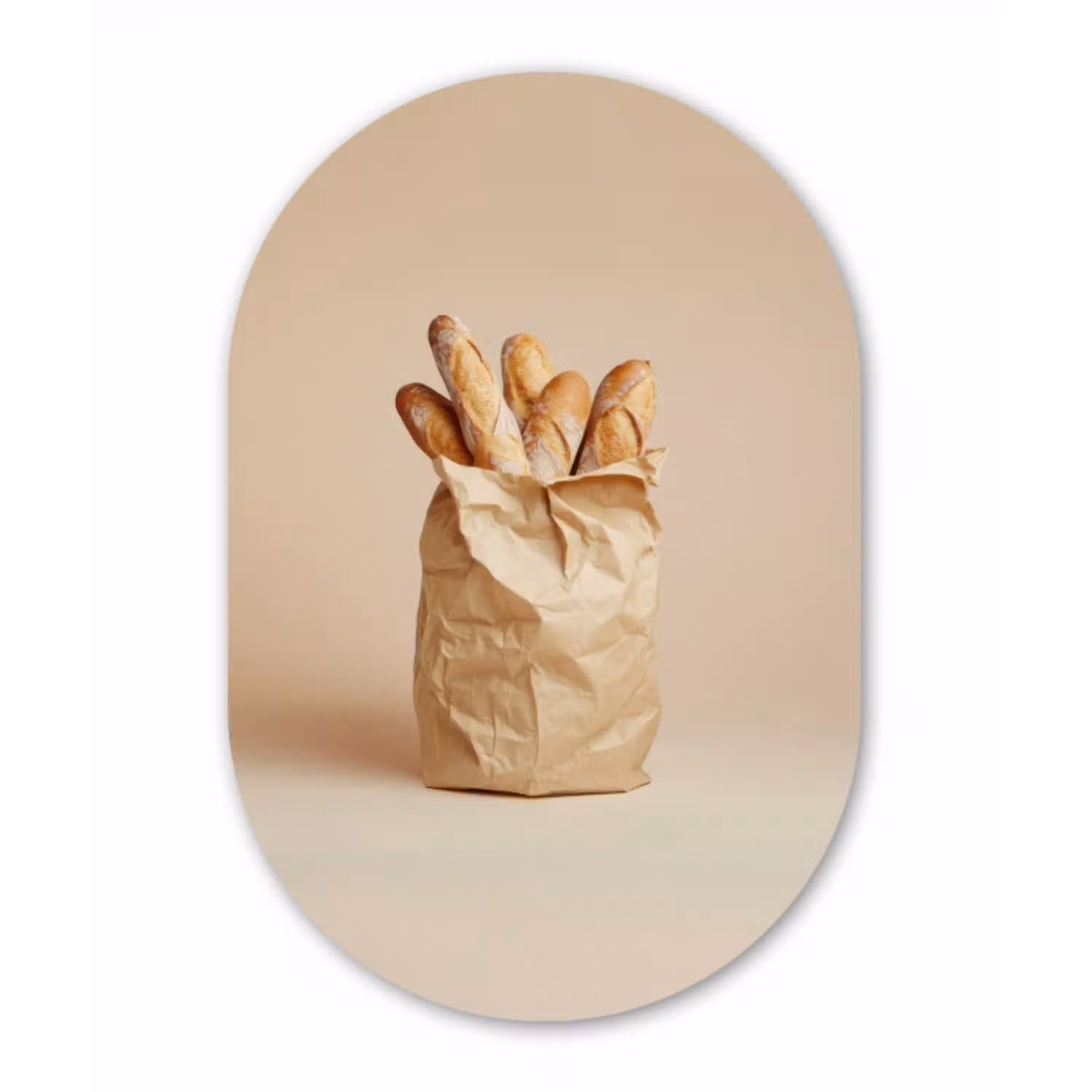 Baguette - Brood - Stokbrood - Beige Wandcirkel Ovaal Glas middel -3d