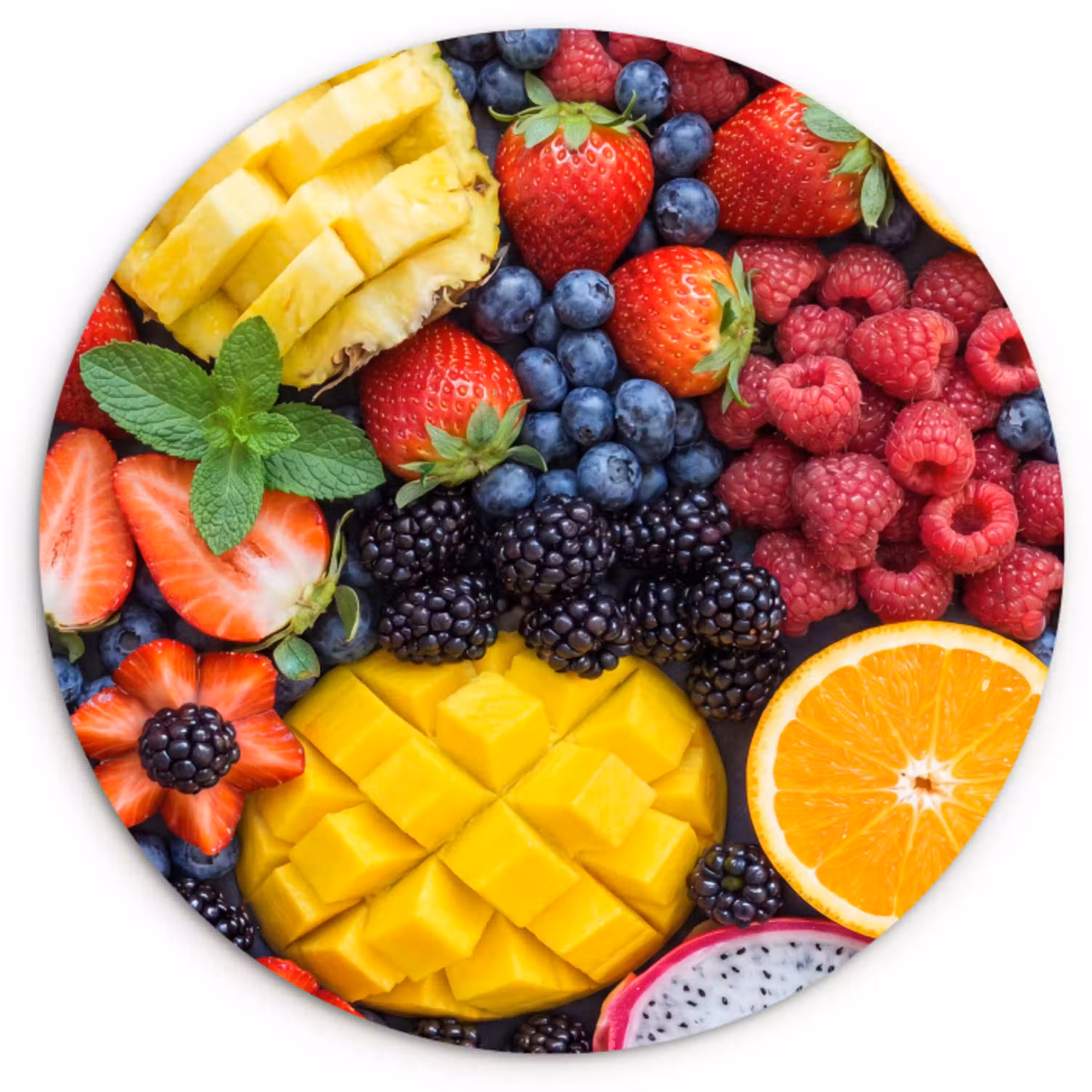 Fruit - Vers - Kleurrijk - Eten Wandcirkel kunststof plaat 5mm dik klein -3d
