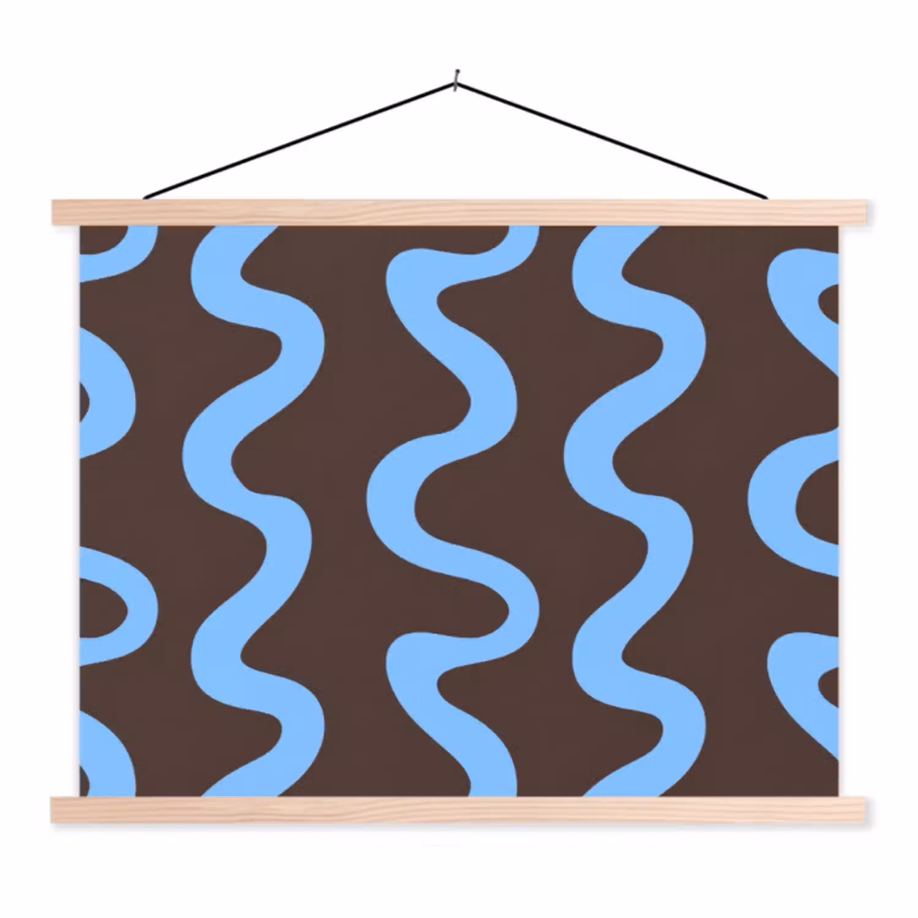 Kronkelende lijnen - Blauw - Bruin - Minimalistisch textielposter latten blank klein 122 -3d