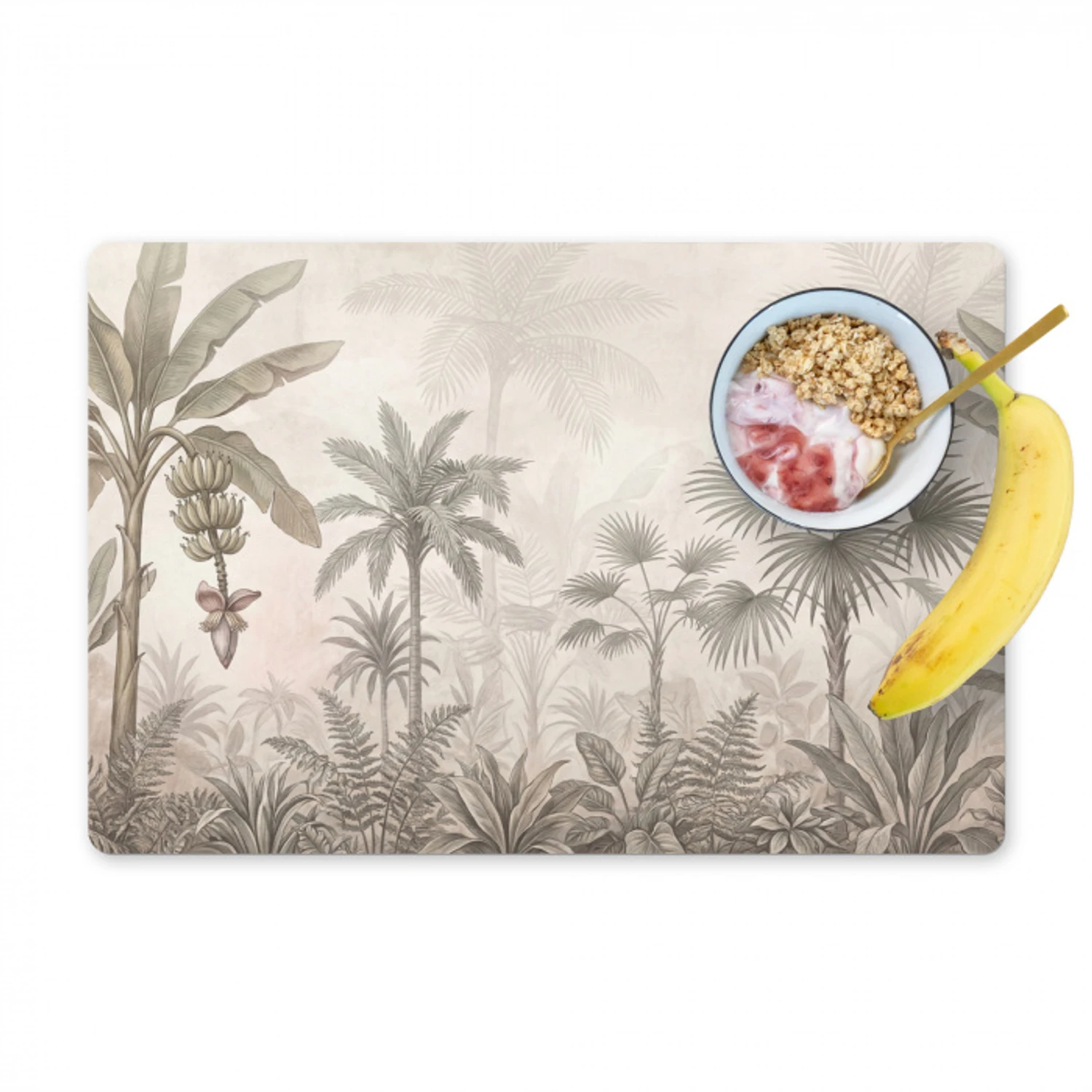 Jungle - Banenboom - Kolibrie - Beige Placemat vinyl groot -zzzproduct_Kitchenyeah-website
