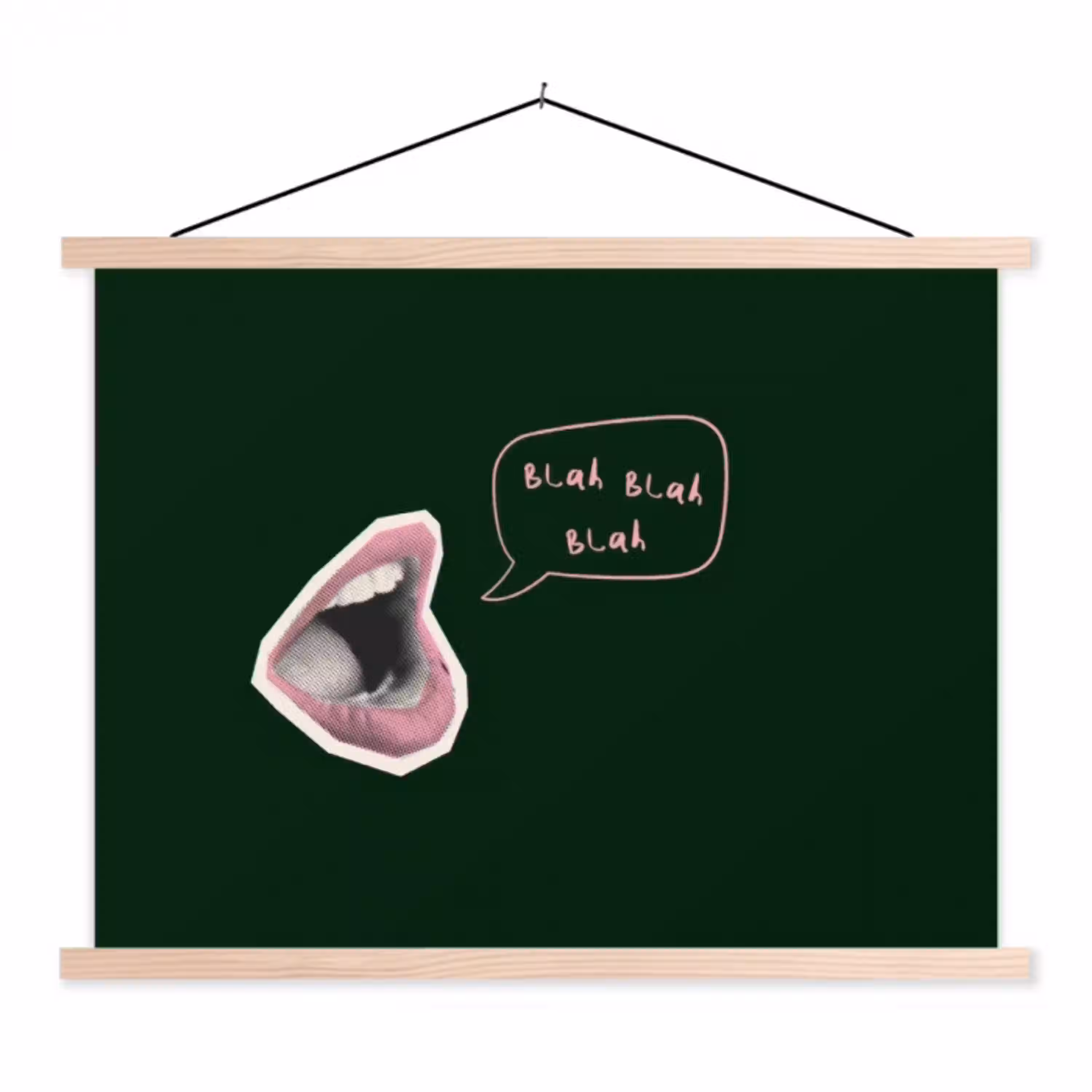 Illustratie - Mond - Donkergroen - Tekstwolkje textielposter latten blank klein -3d