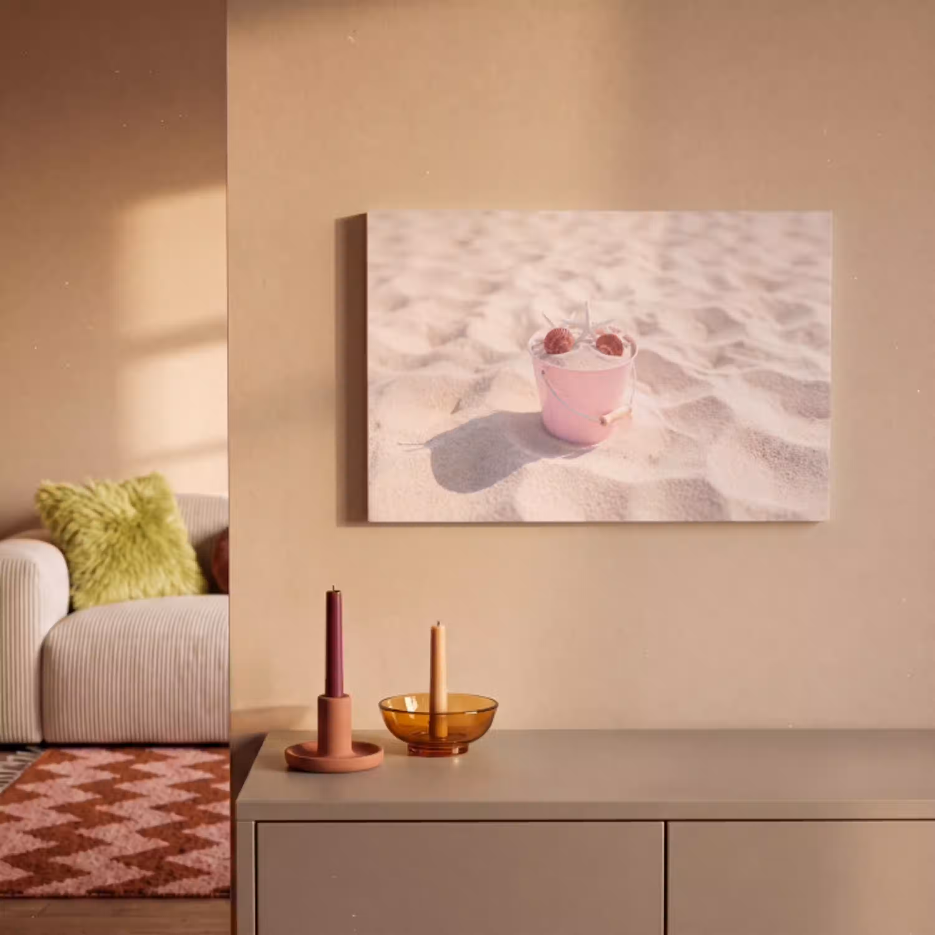 Strand - Schelpen - Zomer - Roze - Decoratie canvas 2cm klein -sfeer1