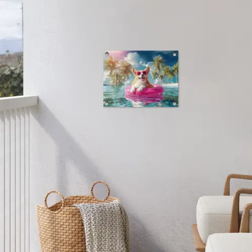 Corgi - Zwemband - Roze - Zonnebril tuinposter los doek klein -sfeer8