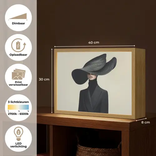 Zwart - Vrouw - Hoed Light Box met batterij (Wandlamp) middel -USP_websiteoverzichtNL