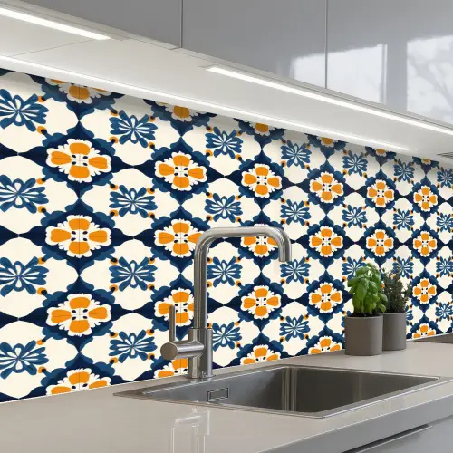 Klassiek - Geometrisch - Blauw keuken achterwand 2 middel 871 -3d_schuin