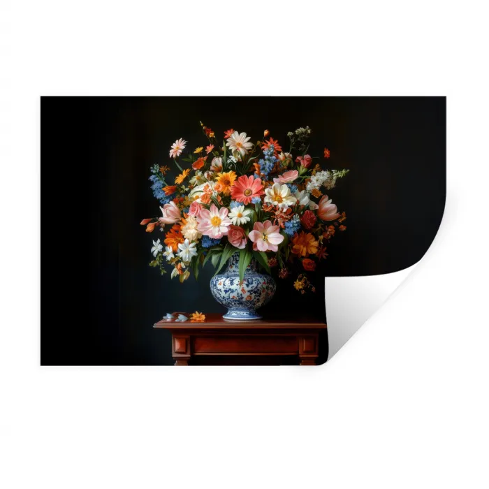Boeket - Roze - Bloemen - Vaas Muursticker klein -3d