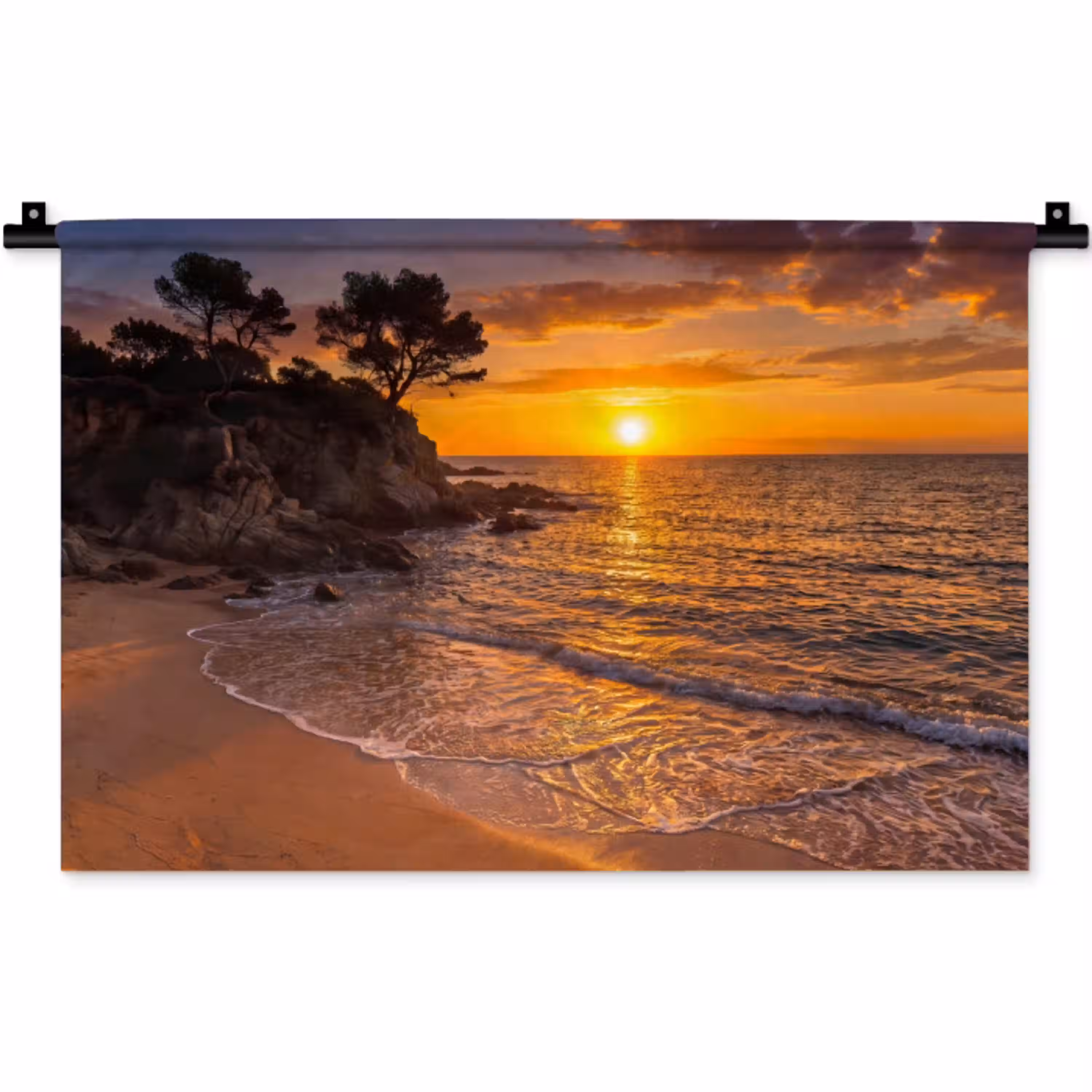 Zee - Kust - Zonsondergang - Natuur - Oranje Wandkleed katoen klein -zz3d