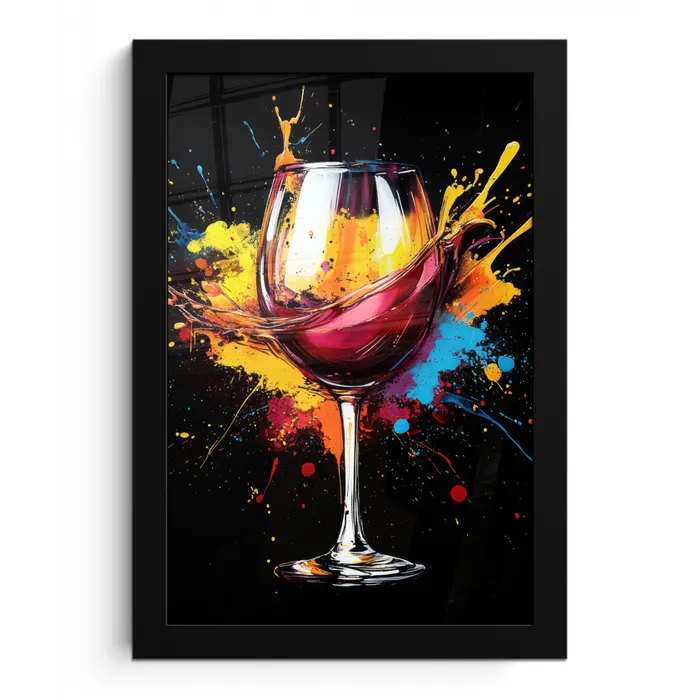 Wijn - Glas - Graffiti - Borrel - Rood - Verf fotolijst zwart zonder passe partout klein -3d