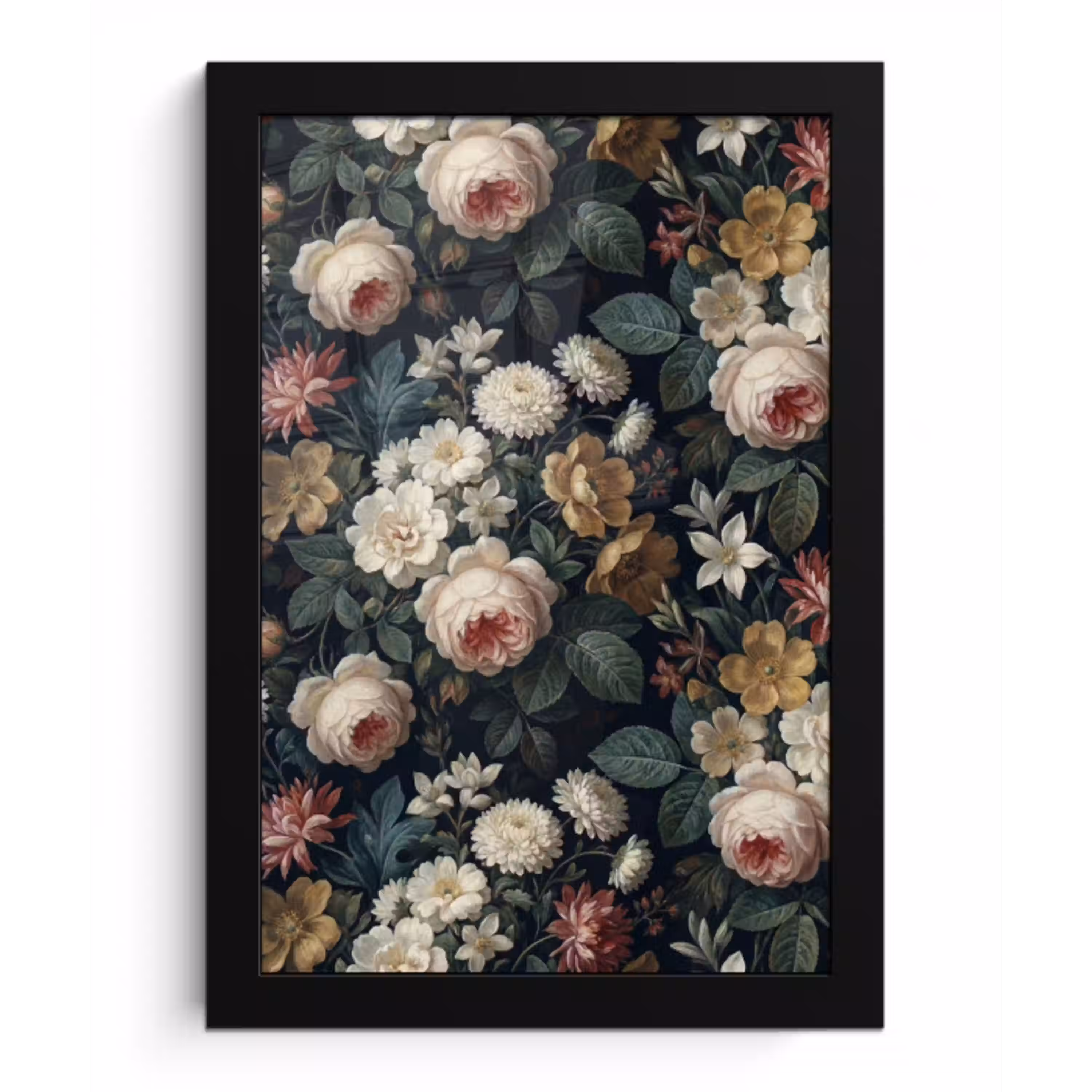 Bloemen - Boeket - Botanisch - Vintage - Donkere achtergrond fotolijst zwart zonder passe partout klein -3d