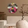 Vrouw - Kat - Bloemen - Kopje - Retro Wandcirkel kunststof plaat 5mm dik klein -sfeer1