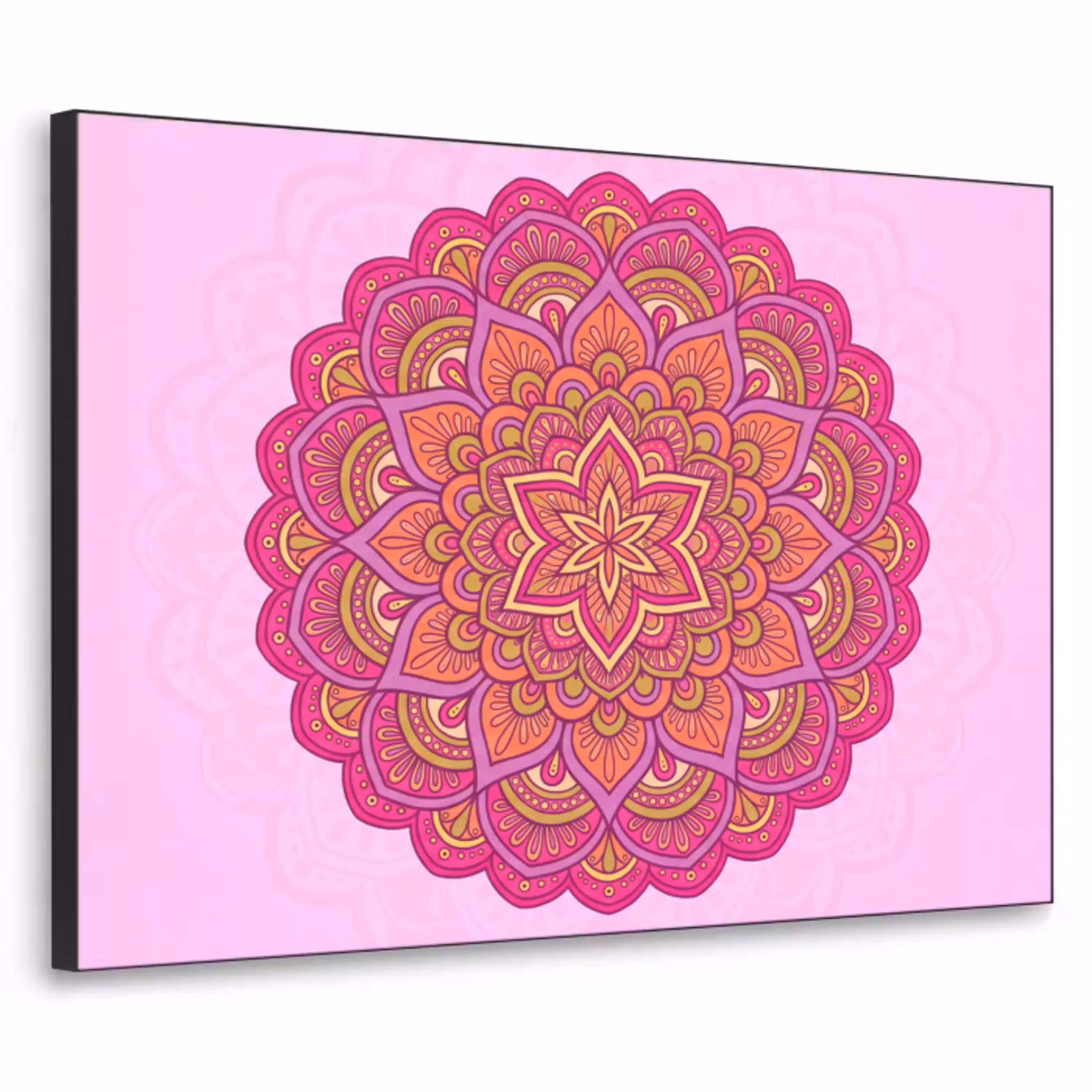 Mandala - Cirkel - Spiritueel - Oosters - Roze Textielframe zwart klein -3d