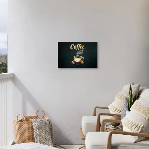 Koffie - Schotel - Koffiebonen - Retro Tuinposter op houten frame 2 cm dik klein -sfeer1