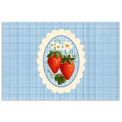 Aardbeien - Lijst - Rood - Geruit poster papier klein -3d