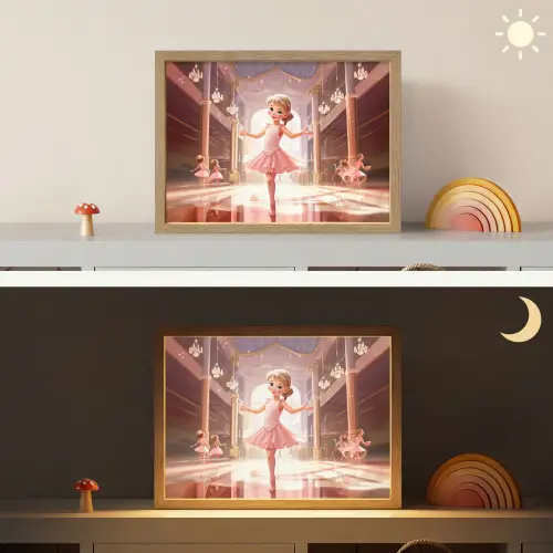 Ballerina - Meisjes - Roze - Kinderen Light Box met batterij (Wandlamp kind) middel -sfeer3_kind