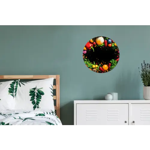 Groente - Graffiti - Kleurrijk - Koken - Abstract Wandcirkel aluminium klein -slaapkamer