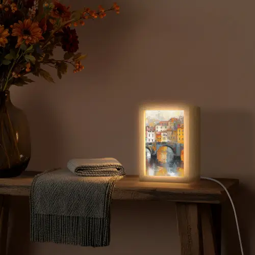 Gracht - Huizen - Kunst - Art Light Box met kabel (Tafellamp) klein -sfeer4