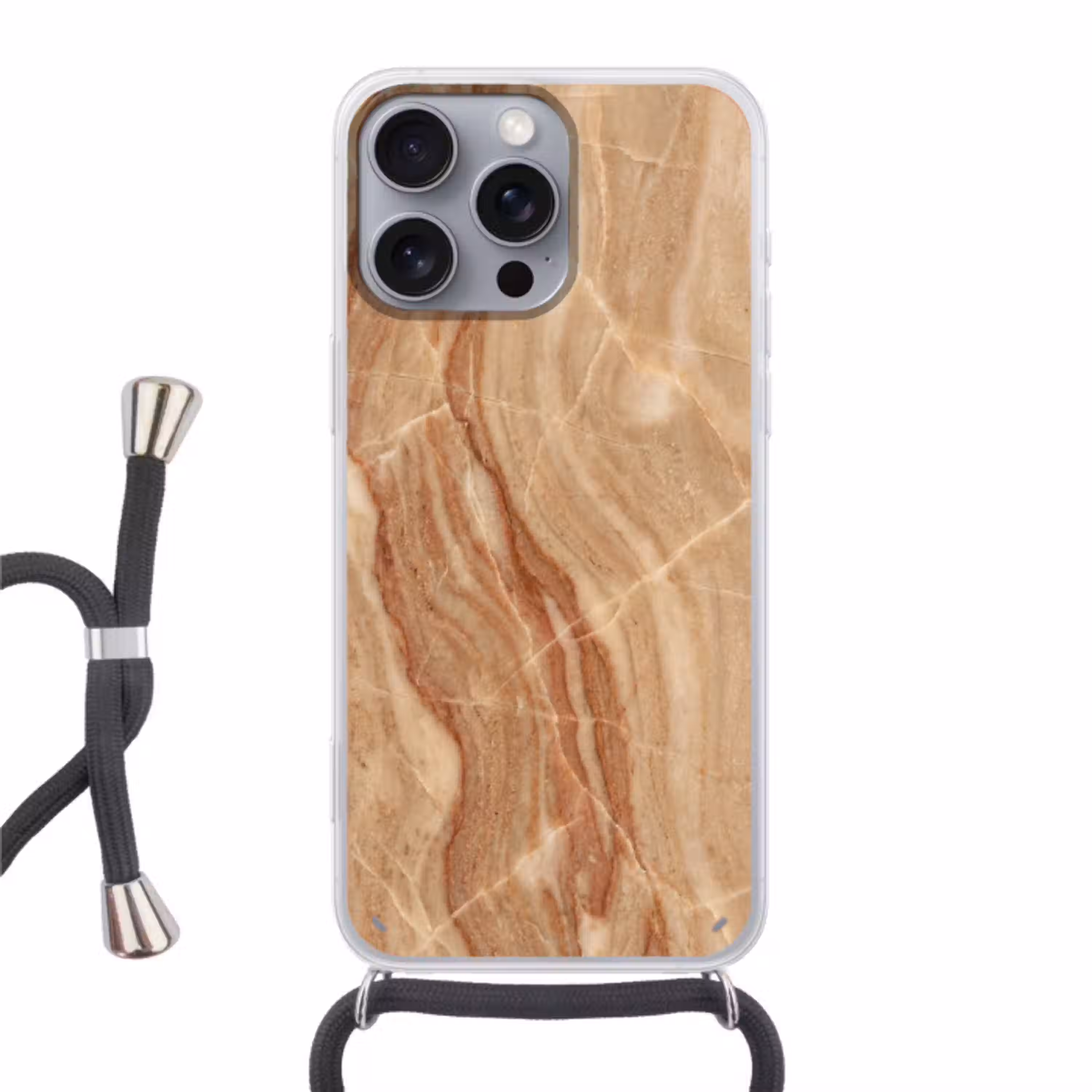 Marmer - Ader - Natuur - Abstract - Beige Hoesje iPhone 16 Pro Max met koord klein -3d