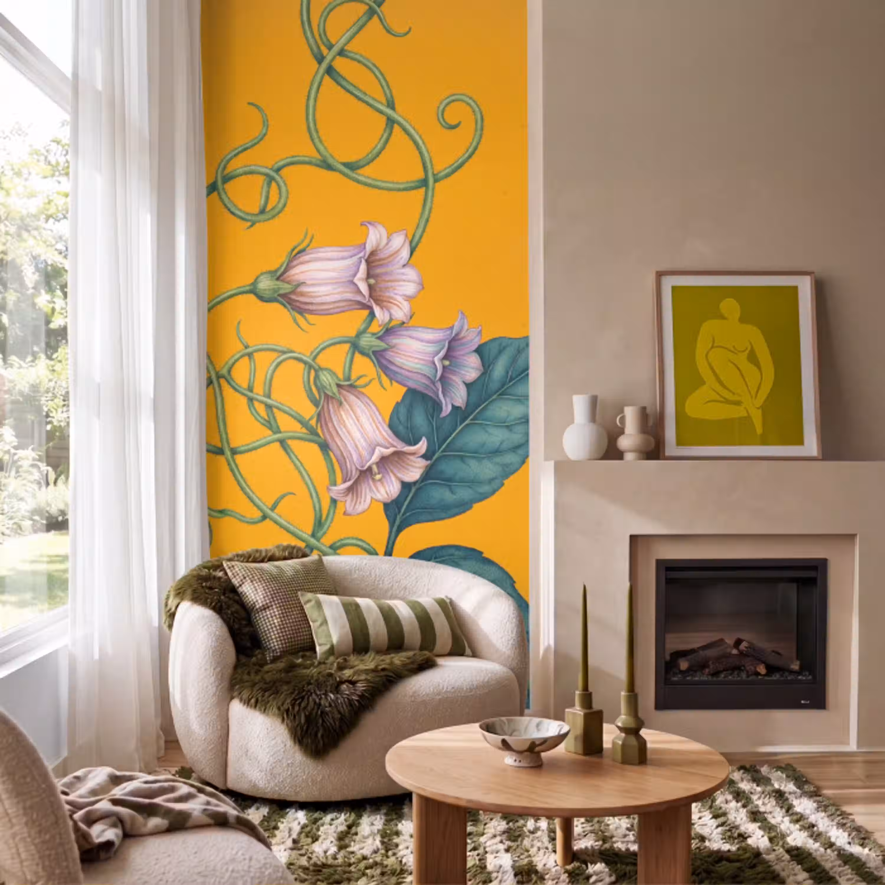 Bloemen - Botanisch - Geel Behang Vlies klein -sfeer2