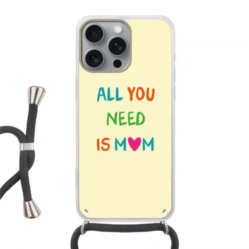 Hartje -  Moeder - Tekst - Kleurrijk Hoesje iPhone 16 Pro Max met koord klein -3d