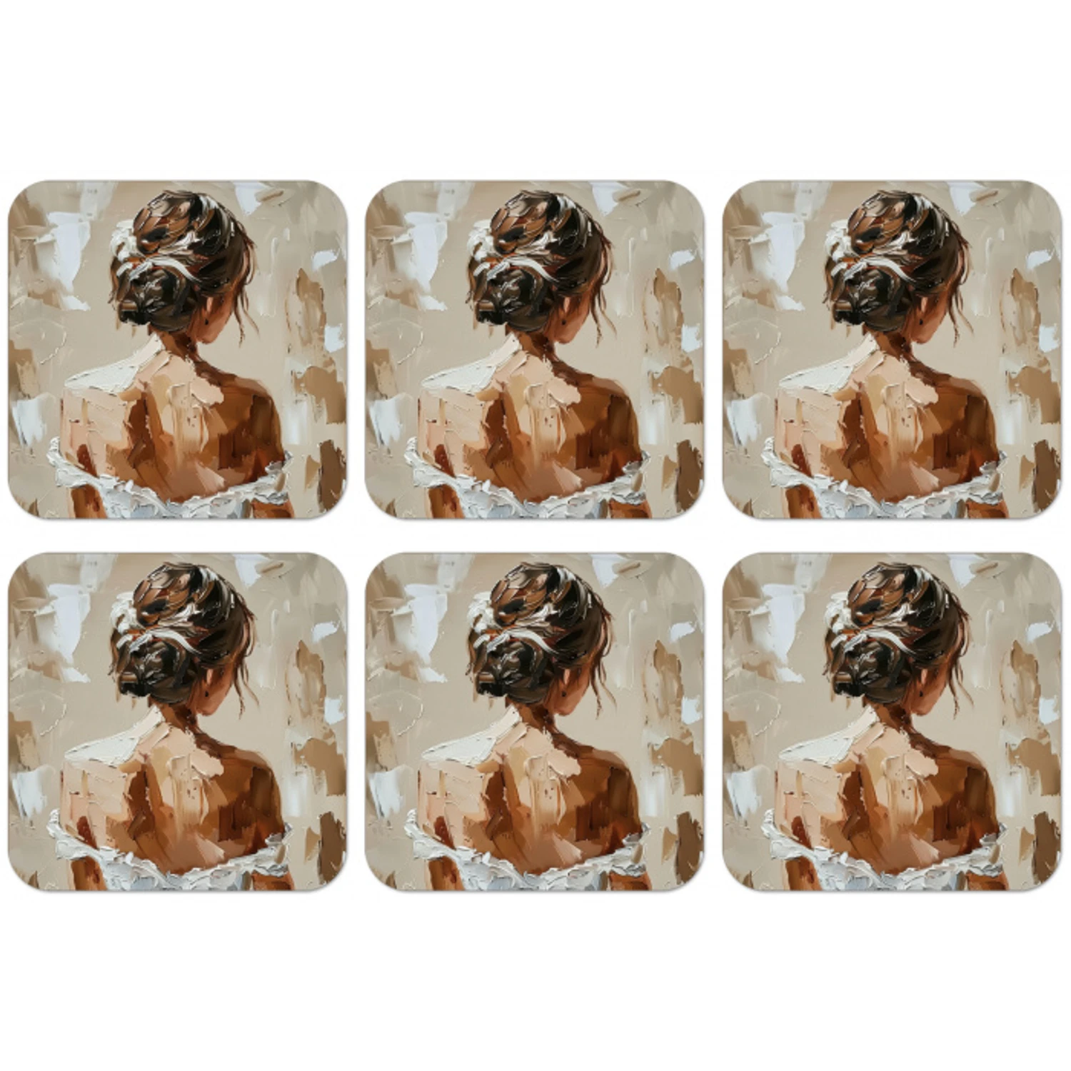 Vrouw - Verf - Abstract - Beige - Modern onderzetter kurk middel -zkaufland3dotto