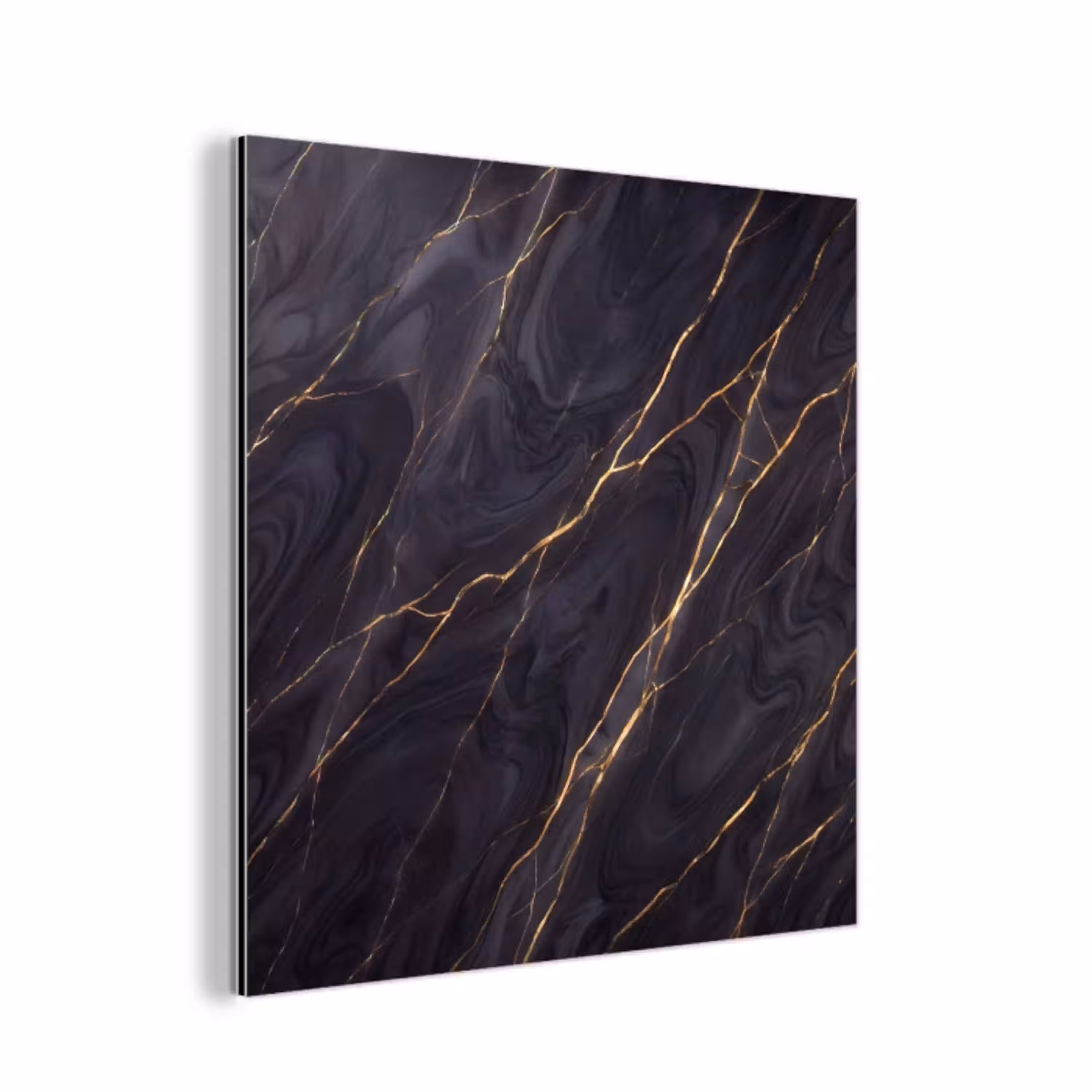 Marmer - Goudaders - Abstract - Modern - Zwart aluminium wit klein -3d