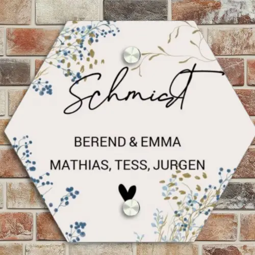 Bloemen - Beige - Sierlijk Naambord Hexagon klein -sfeer2