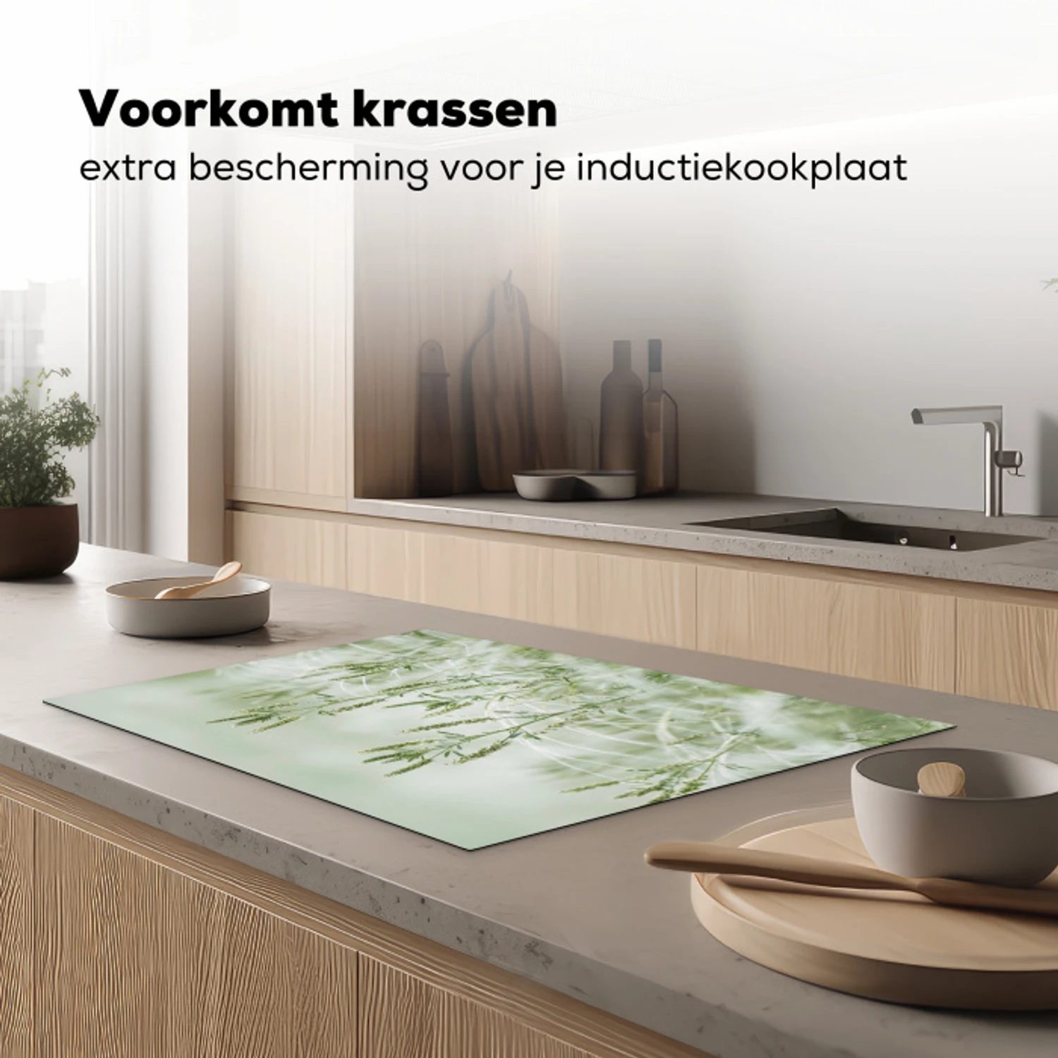 Grassen - Minimalistisch - Groen Inductie beschermer vinyl 3mm klein -sfeer1