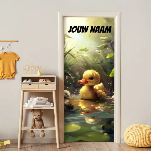 Schattig eendje in water met de tekst “Deze kamer is van: jouw naam”. deurposter klein -sfeer4