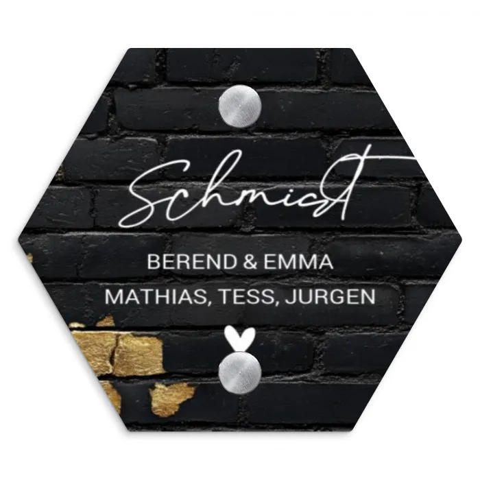 Stenen goud zwart - Sierlijk Naambord Hexagon klein -3d