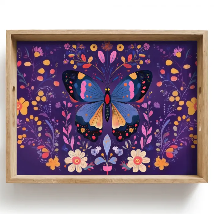 Sierlijk - Bloemen - Vlinder - Paars Dienblad Rechthoek middel -z3d_shopping