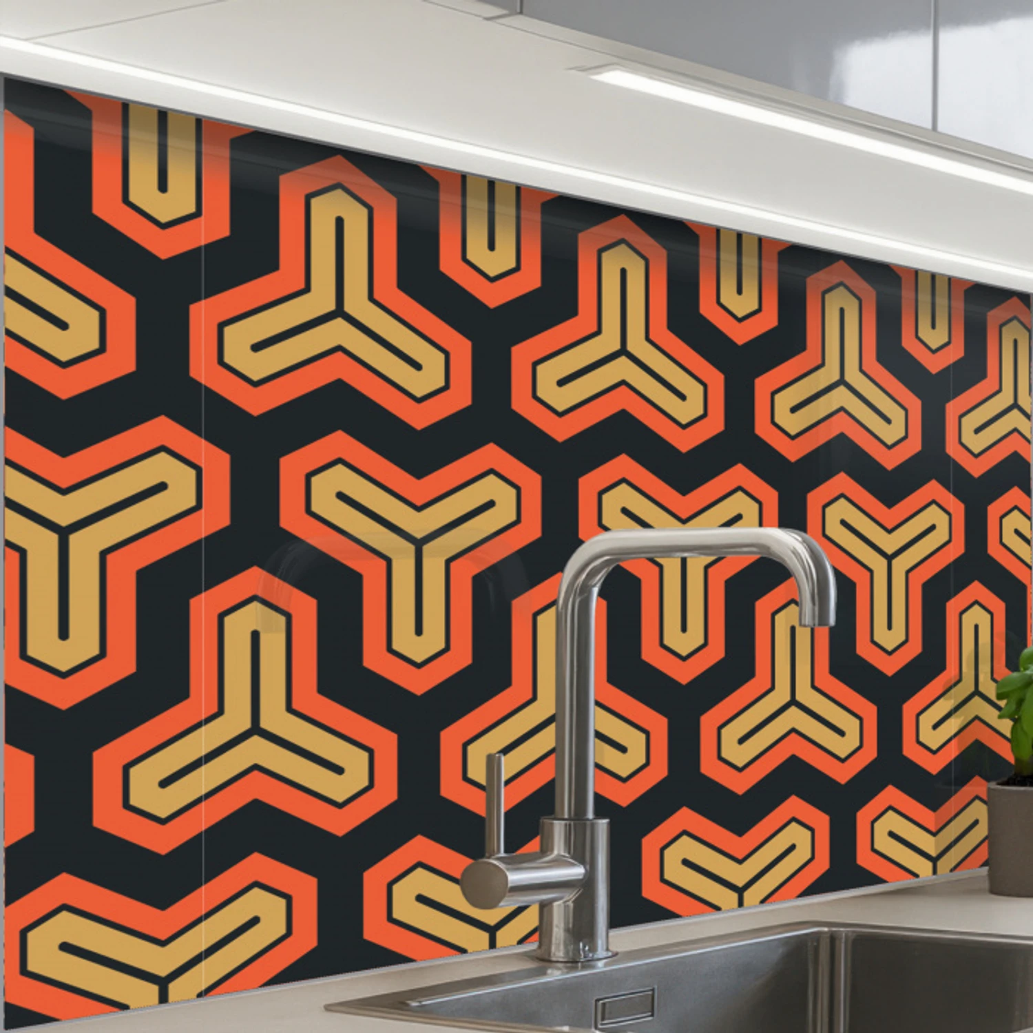 Goud - Rood - Patronen - Japans keuken achterwand 2 middel 865 -zzzz3d_schuin