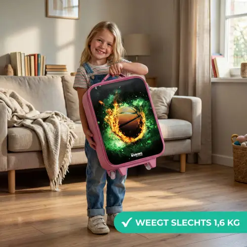 Basketbal in vlammen en explosieve energie Kinderkoffer - Roze klein -sfeer2_NL