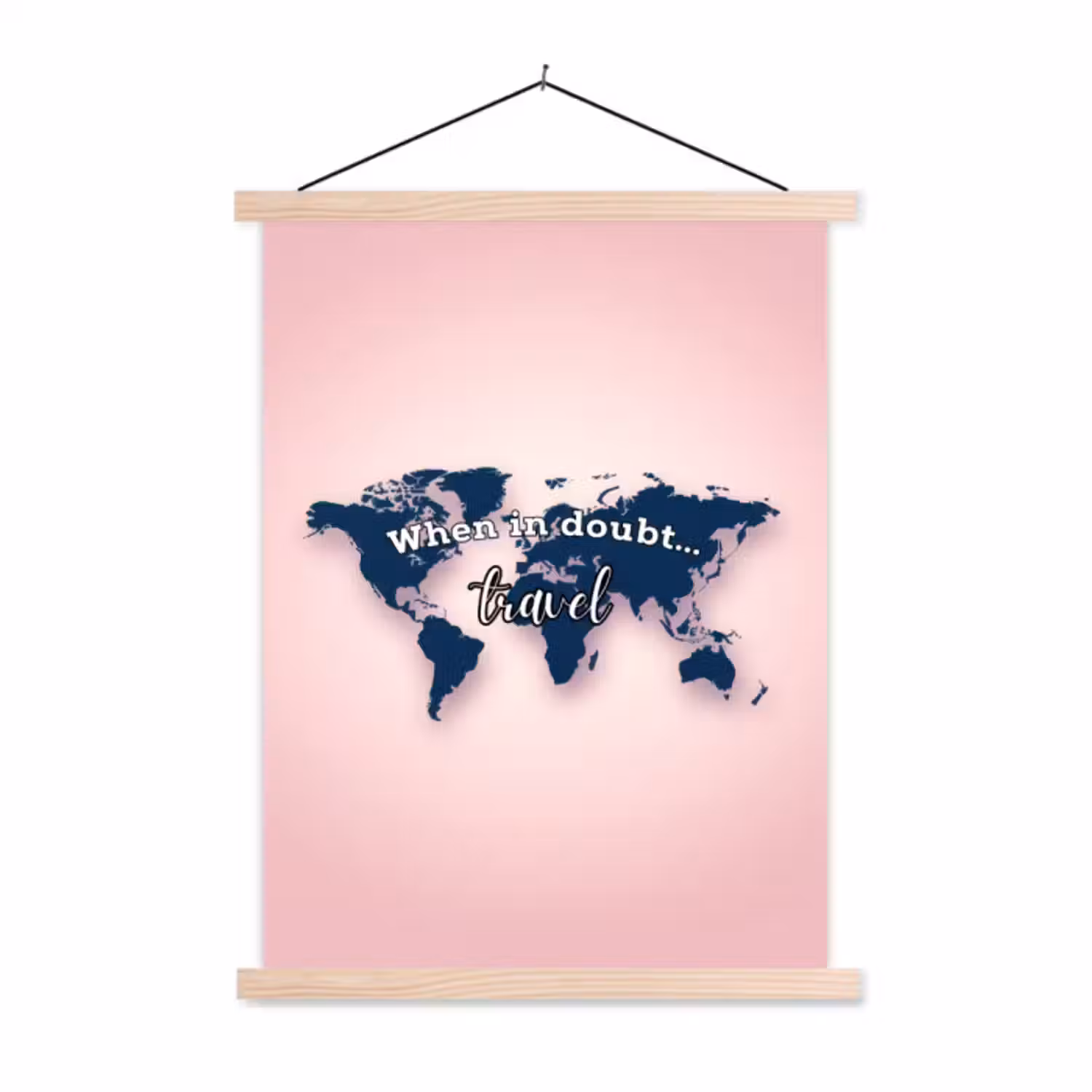 Stoffbild - Rosa - Zitat - Weltkarte - Reisen