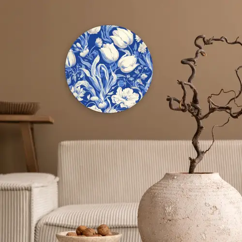 Bloemen - Delfts Blauw - Patroon - Tulp Wandcirkel plexiglas klein -sfeer1