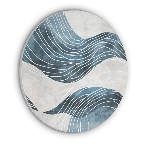 Lijnen - Golven - Abstract - Blauw Akoestische PET Vilt - Rond klein -3d