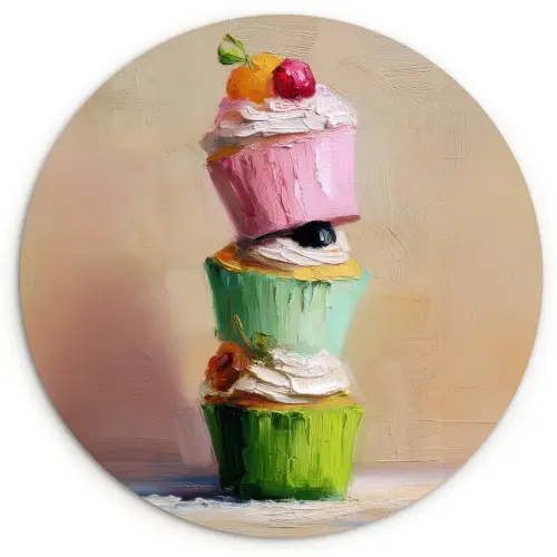 Cupcakes - Gestapeld - Kleurrijk - Fruit Wandcirkel plexiglas klein -3d