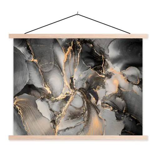 Grijs - Luxe  - Goud - Marmer textielposter latten blank klein -3d