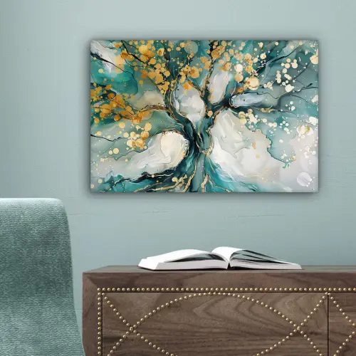 Boom - Modern - Verflook - Turquoise - Goud canvas 2cm klein -sfeer4