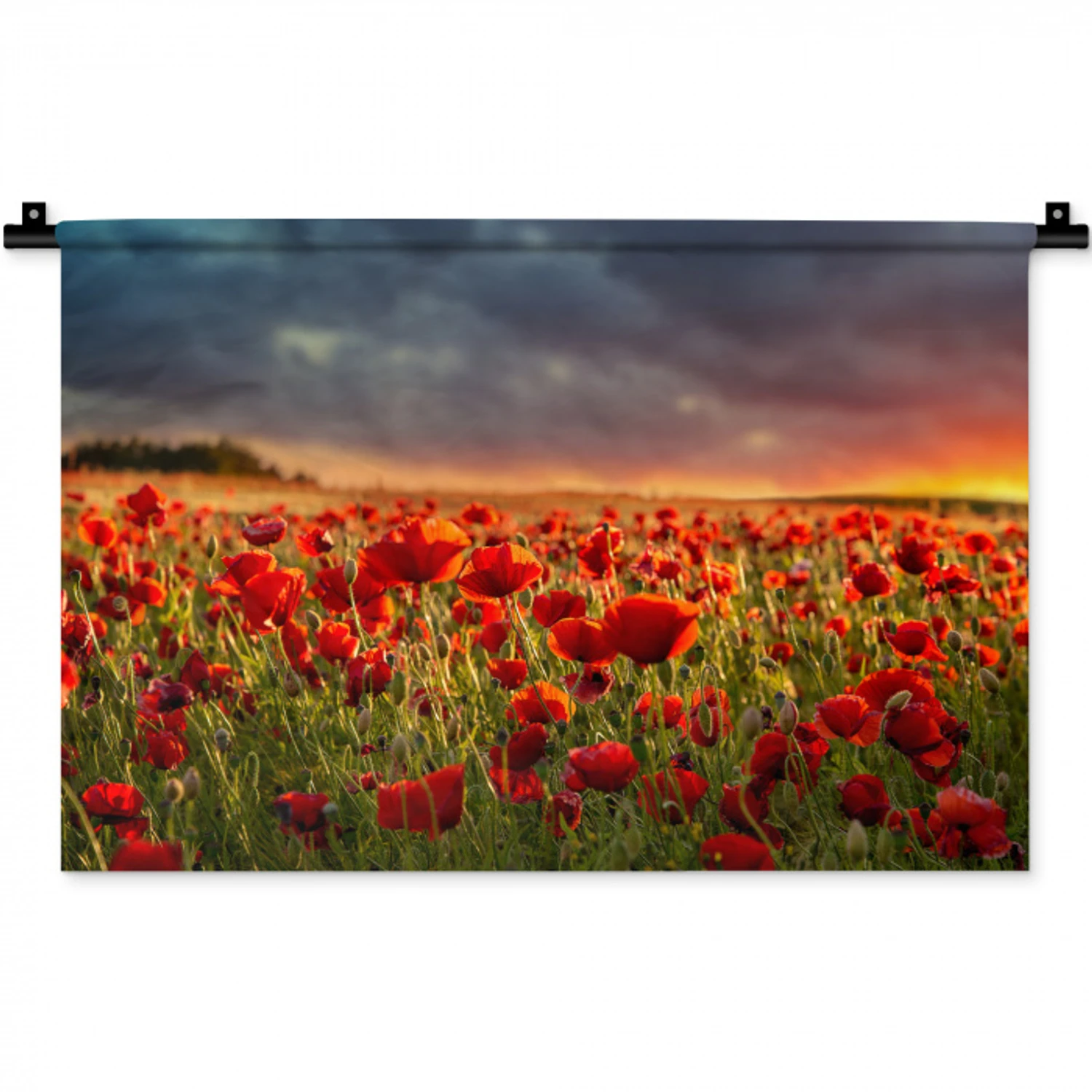 Zonsondergang - Klaprozen - Rood - Bloemen - Veld - Natuur Wandkleed katoen klein -zz3d