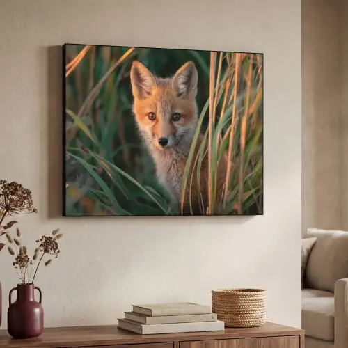 Vos - Oranje - Gras Textielframe zwart klein -sfeer3