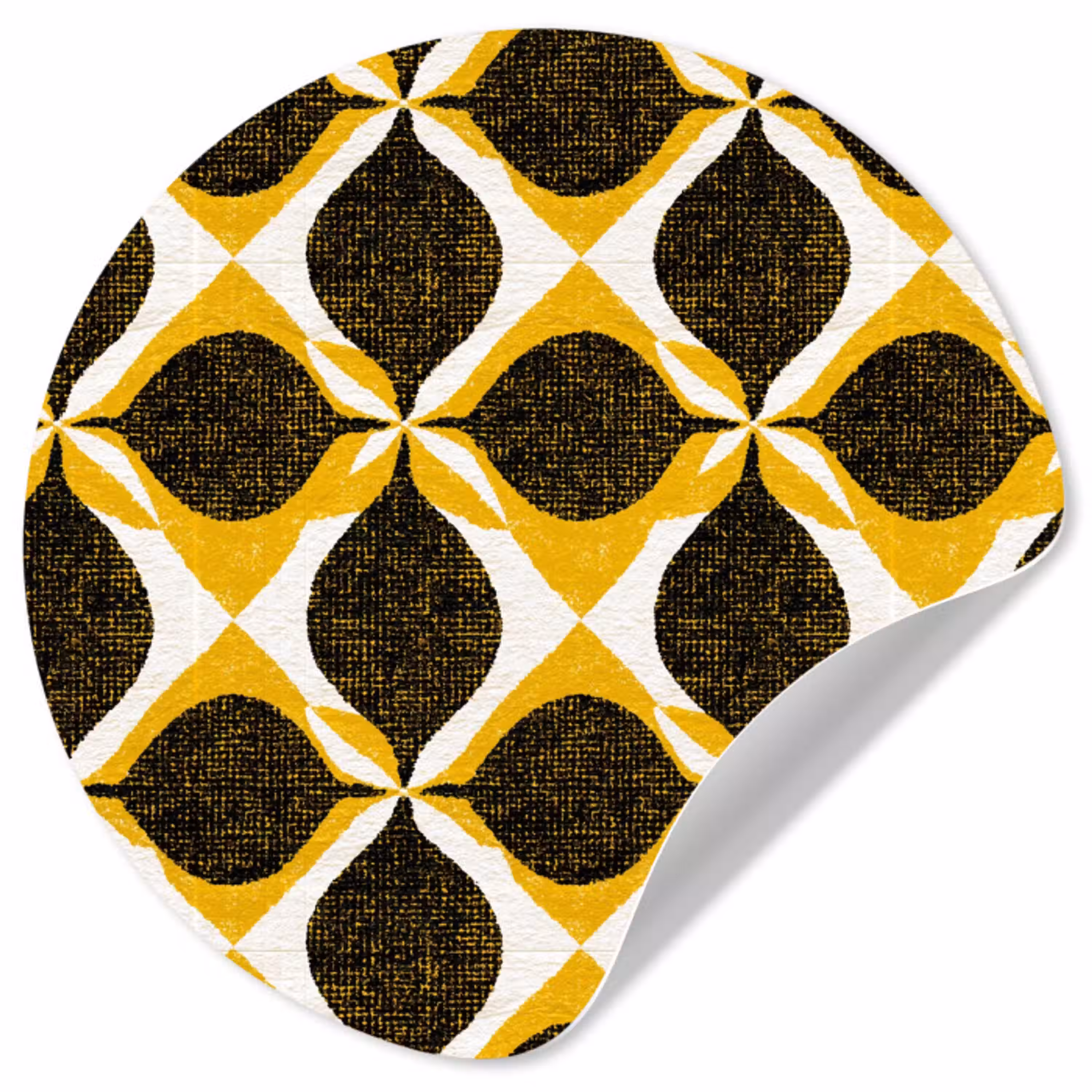 Geel - Zwart - Geometrisch - Retro - Textuur Wandcirkel behangsticker klein 186 -3d