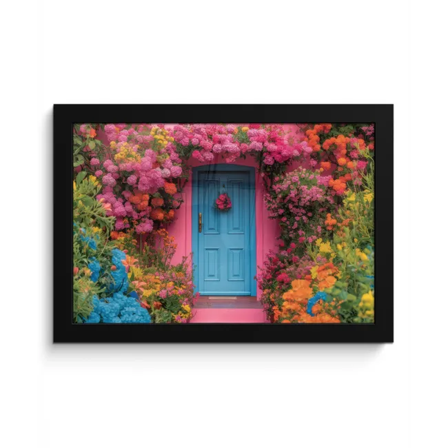 Bloemen - Deur - Roze fotolijst zwart zonder passe partout klein -3d