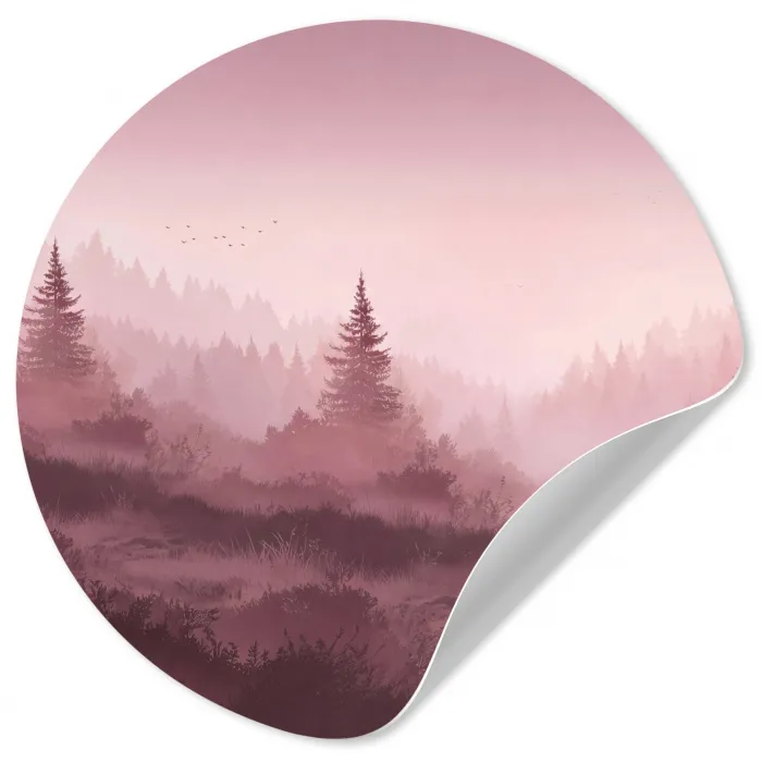 Landschap - Mistig - Roze Wandcirkel behangsticker klein -3d