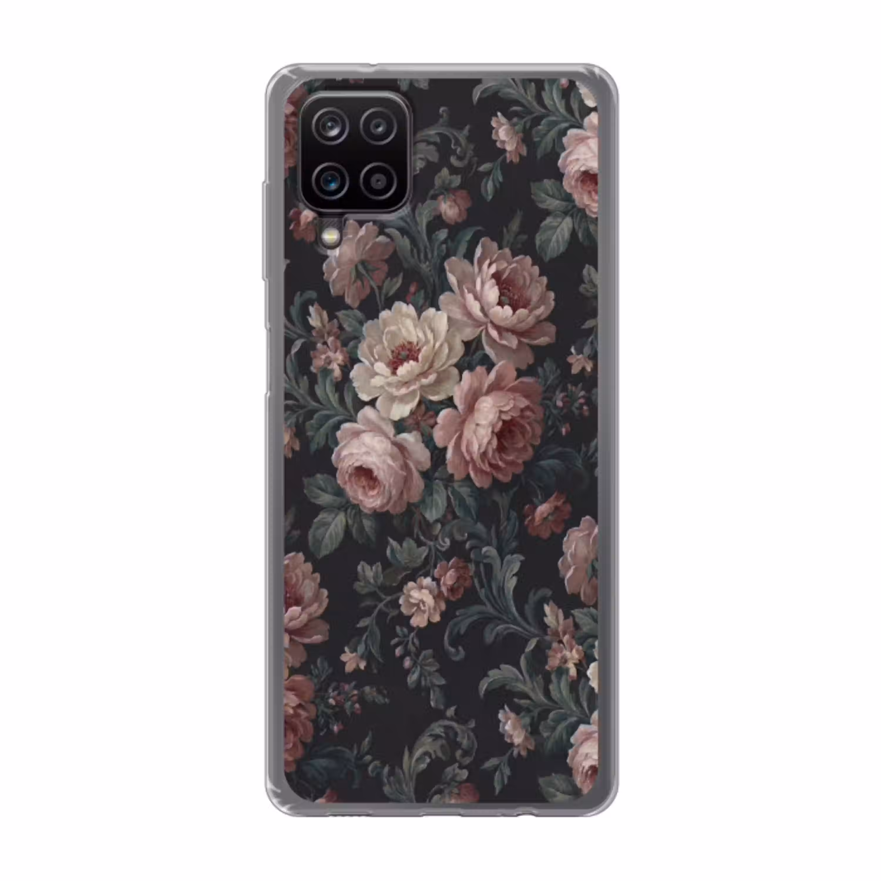 Bloemen - Patroon - Sierlijk - Roze - Donker Telefoonhoesje Samsung Galaxy A12 klein -3d