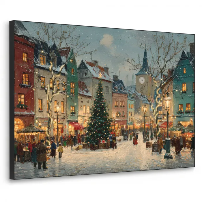 Kerstsfeer - Stadsplein - Kleurrijk Textielframe zwart klein -3d