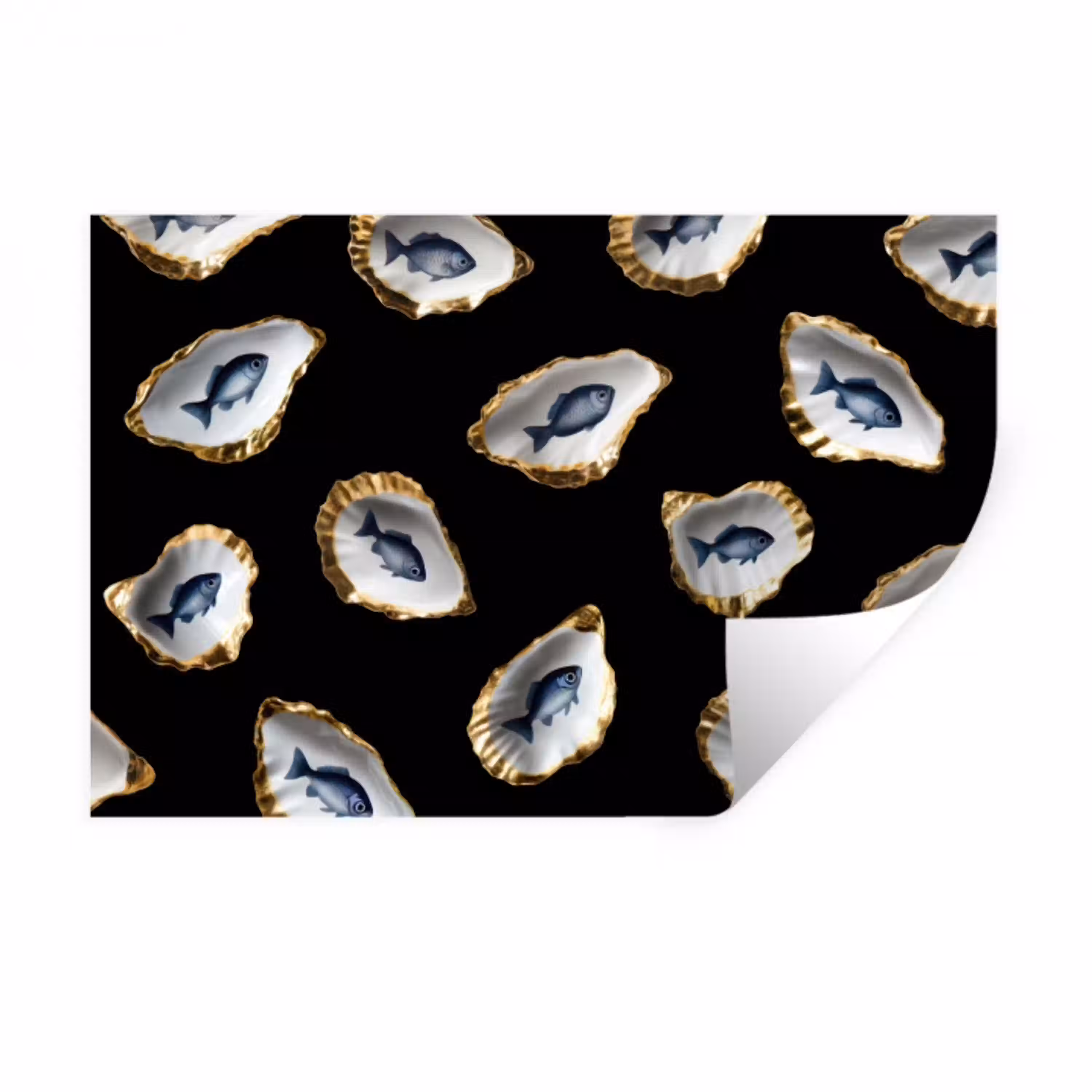 Oesters - Vissen - Blauw - Goud Muursticker klein -3d
