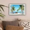 Doorkijk - Strand - Palmboom - Boot - Tropisch - Zee - Blauw canvas 2cm klein -sfeer1