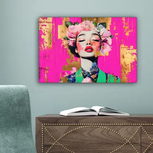 Bloemenkroon - Goud - Vrouw - Portret canvas 2cm klein -sfeer4