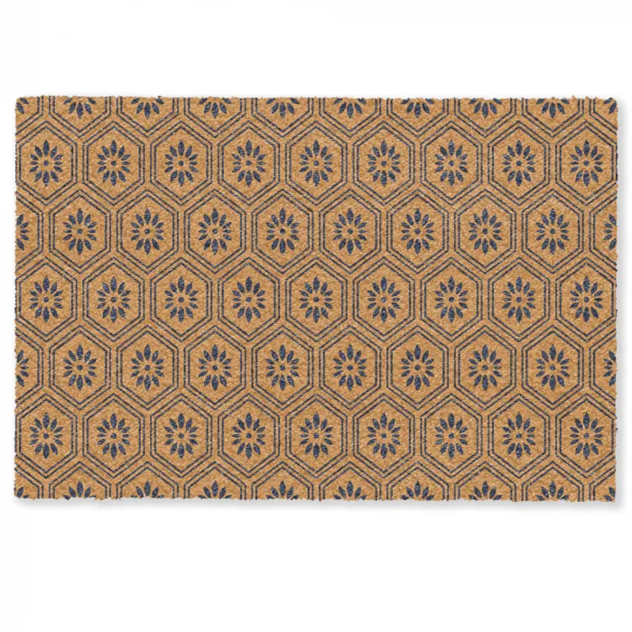 Okergeel - Patroon - Bloem - Donkerblauw Deurmat klein 898 -zkaufland3d