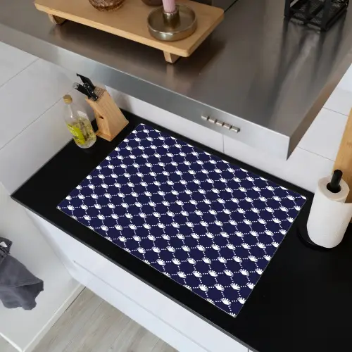 Oceaan - Schelp - Blauw - Wit Inductie beschemer met haakjes klein 777 -sfeer1